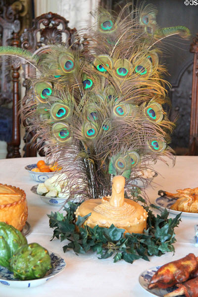 Peacock feathers decorating dining table in New Dining. Het Loo, Netherlands.