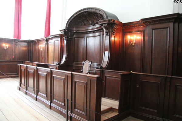 Simple carved woodwork in Royal Chapel where services were held for the Royal Family until recent years. Het Loo, Netherlands.