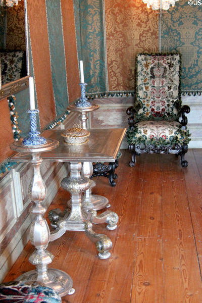 Candelabrum, ornate side table & chair in Princess Mary's Bedchamber. Het Loo, Netherlands.