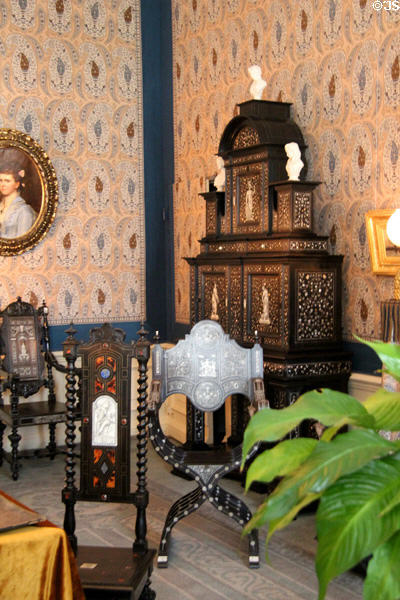 Furnishings & wall paper in King Willem III dressing room. Het Loo, Netherlands.