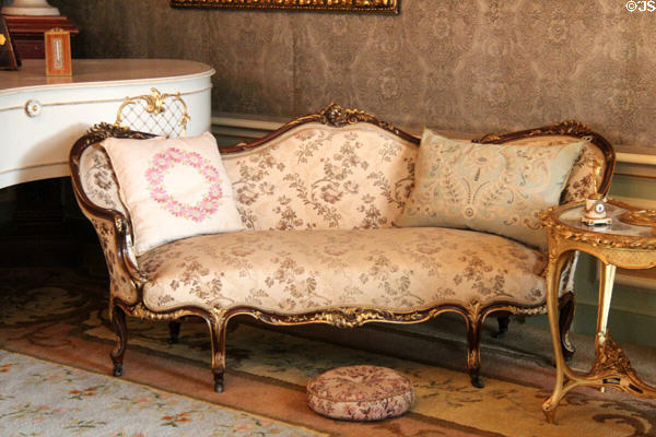 Louis XV sofa with matching foot cushion in Queen Wilhelmina's Drawing Room. Het Loo, Netherlands.