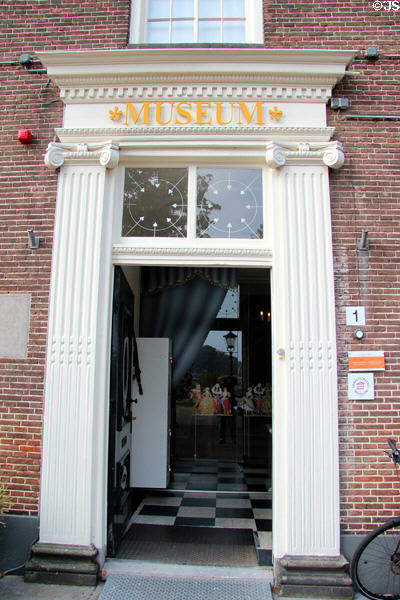 Classical style entrance door to National Tin Figures Museum. Ommen, Netherlands.