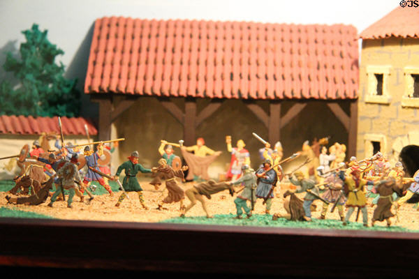 Tin figure diorama showing Vikings conquering an English monastery (800AD) at National Tin Figures Museum. Ommen, Netherlands.