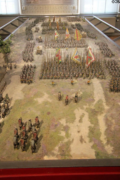 Tin figure diorama showing marching army with three dimensional soldiers at National Tin Figure Museum. Ommen, Netherlands.