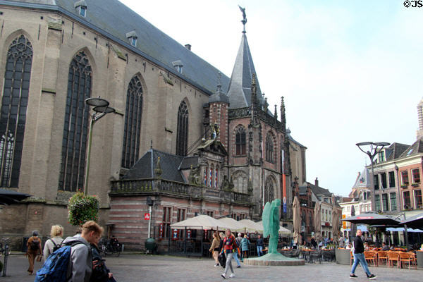 Glass angel (2013) by Herman Lamers in front of St. Michael's Church on Grote Markt. Zwolle, Netherlands.