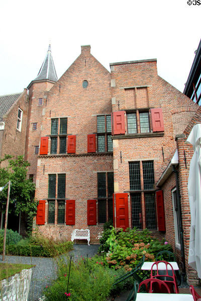 ANNO Stadsmuseum Zwolle notable for its brick facade, bright red shutters & gardens. Zwolle, Netherlands.