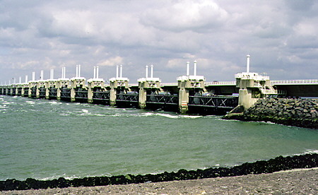 Stormvloedkering, storm dyke at Oosterschelde. Netherlands.