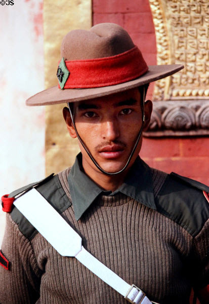 Portrait of a Nepalese soldier in Bhaktapur. Nepal.