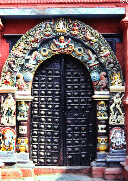 Detail of colorful door arch in Durbar Square, Katmandu. Nepal.