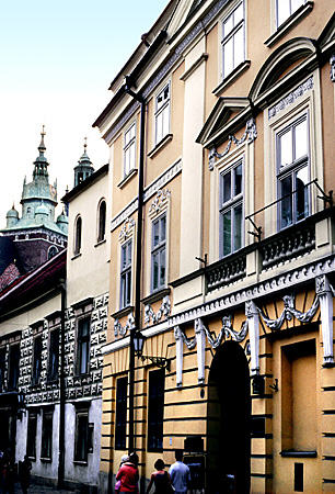 Yellow neoclassical building at 19 Uliczce Kanonicza, Krakow. Poland.