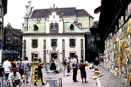 Art market on city wall along Uliczce Florianska in Krakow. Poland.