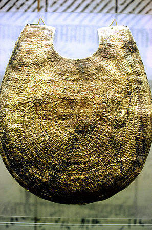 Etruscan gold pectoral from Cerveteri Regolini-Galassi tomb (mid 7thC BCE) in Vatican Museum. Vatican City.