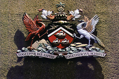 National Crest on highrise in Port of Spain. Trinidad and Tobago.