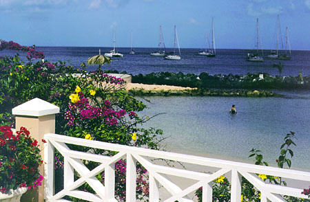 Looking out to the sea from Coco Reef Hotel on Tobago. Trinidad and Tobago.