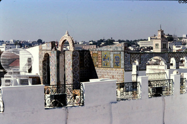 View over Tunis Medina with roofs decorated with arches & tiles. Tunis, Tunisia.