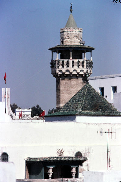 Mosque of Hammouda Pacha & green-roofed Zaoula Mausoleum. Tunis, Tunisia.