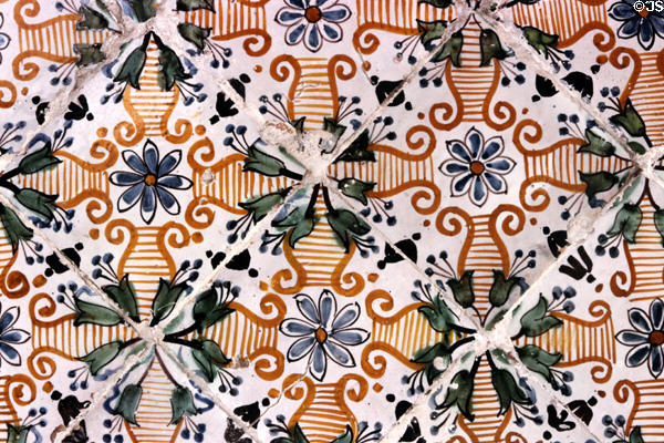 Antique painted tiles at Dar Ben Abdallah museum. Tunis, Tunisia.