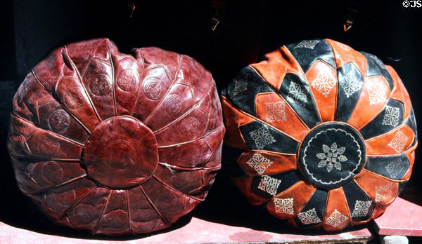 Leather poufs in Medina. Tunis, Tunisia.
