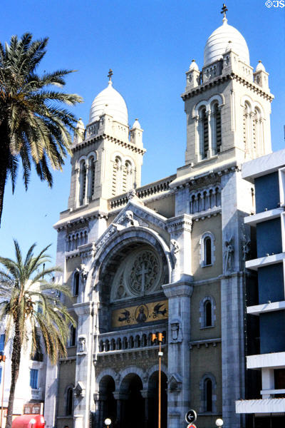 Cathedral of St Vincent de Paul (1897) on Ave. Habib Bourguiba. Tunis, Tunisia. Style: Byzantine Revival.
