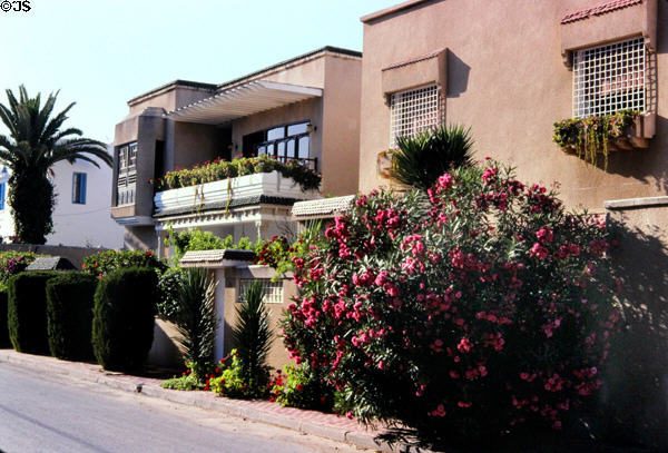 Modern neighborhood streetscape in Islamic style at Carthage. Tunis, Tunisia.