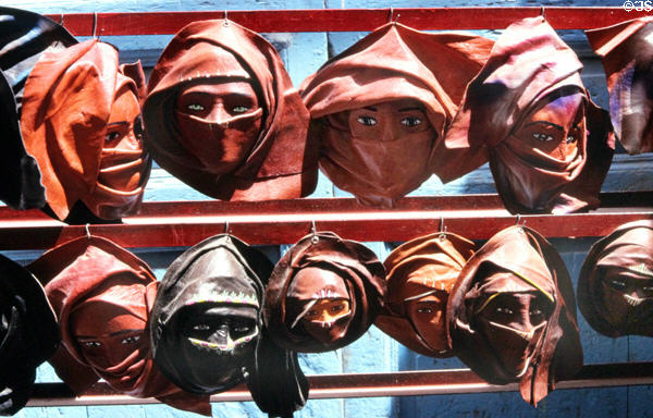 Molded leather art portrait in shop. Sousse, Tunisia.