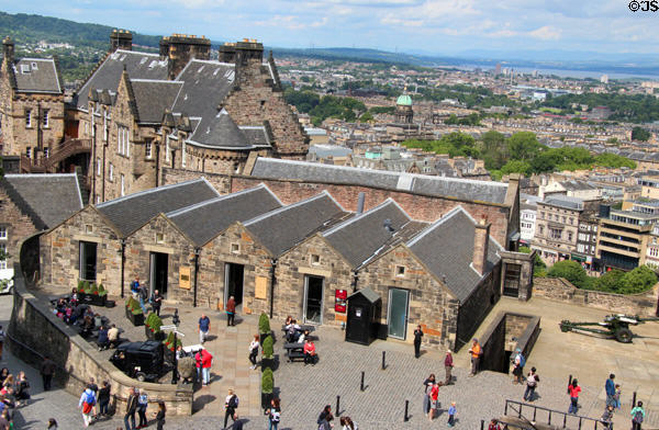 Heritage Edinburgh Castle buildings overlooking city. Edinburgh, Scotland.