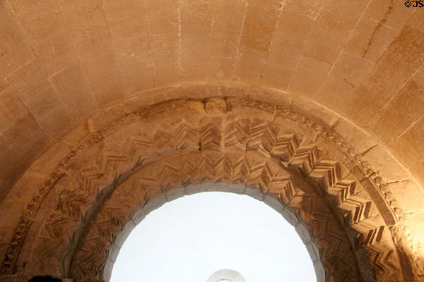 Romanesque window surround at St Margaret's Chapel. Edinburgh, Scotland.