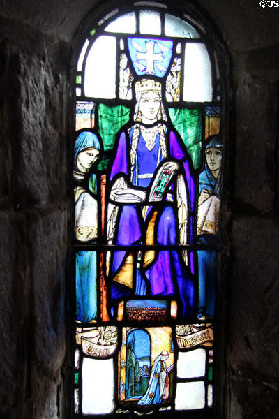 Queen Margaret stained glass window at St Margaret's Chapel. Edinburgh, Scotland.