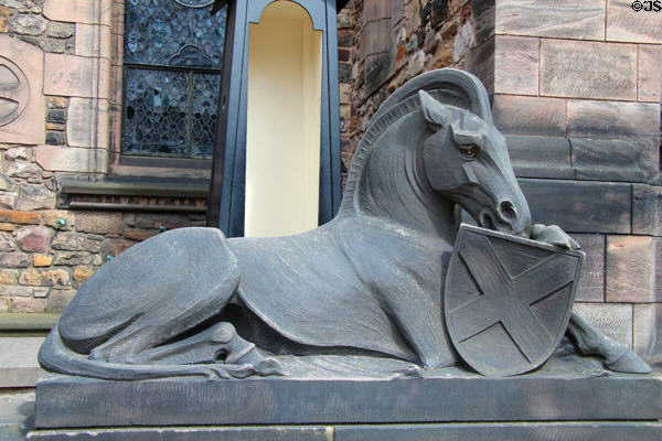 Carved horse at Scottish National War Memorial. Edinburgh, Scotland.