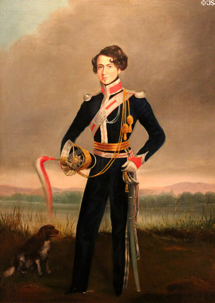 Cornet James Irving of Bengal Light Cavalry portrait (1839) by Rajah Sansome of India at National War Museum of Scotland. Edinburgh, Scotland.