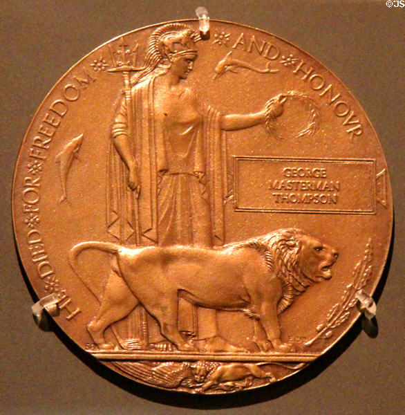 Memorial plaque presented to family of each soldier killed in WWI at National War Museum of Scotland. Edinburgh, Scotland.