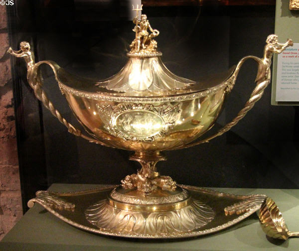 Silver-gilt soup tureen (c1797) given to Admiral Adam Duncan for victory over Dutch at Camperdown at National War Museum of Scotland. Edinburgh, Scotland.