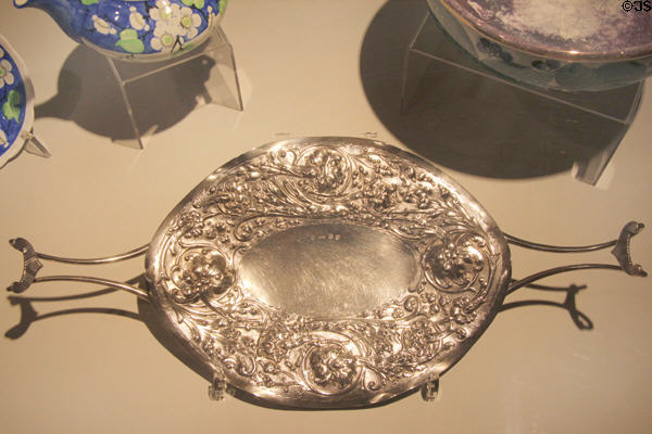 Silver tray with handles at Edinburgh City Art Centre. Edinburgh, Scotland.