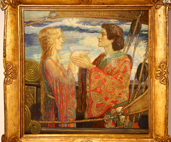 Tristan & Isolde painting in Celtic Revival style (1912) by John Duncan at Edinburgh City Art Centre. Edinburgh, Scotland.