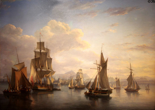 View of Leith port of Edinburgh painting at Edinburgh City Art Centre. Edinburgh, Scotland.