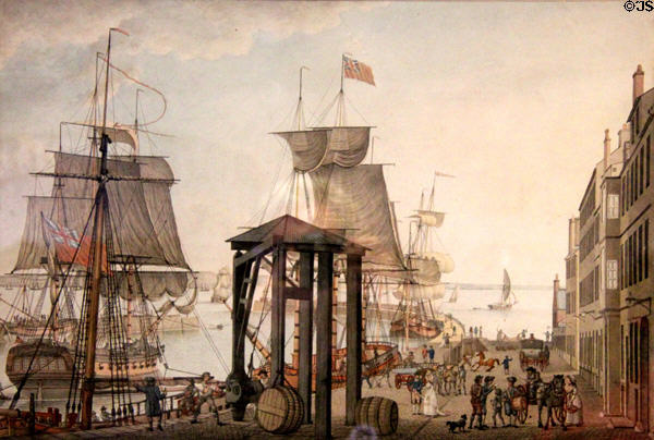 Port of Leith engraving (18thC) at Museum of Edinburgh. Edinburgh, Scotland.