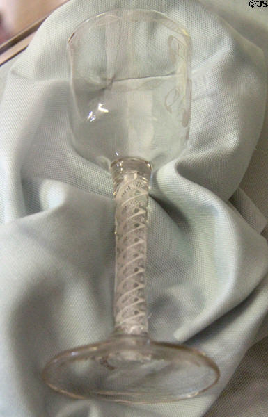 Wine glass (prior to 1757) with crest of Edinburgh lawyer John Hamilton at Museum of Edinburgh. Edinburgh, Scotland.