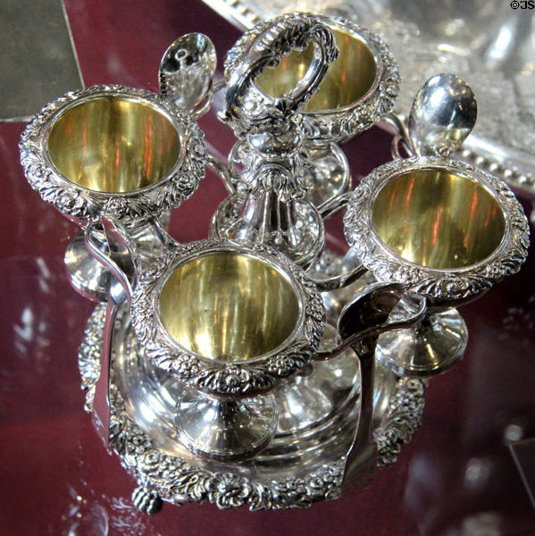 Silver egg frame (1819-20) by James McKay of Edinburgh at Museum of Edinburgh. Edinburgh, Scotland.
