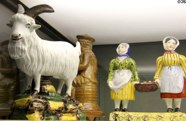 Earthenware goat (c1840) by Robert Heron & Son for Fife Pottery of Gallatown at Museum of Edinburgh. Edinburgh, Scotland.