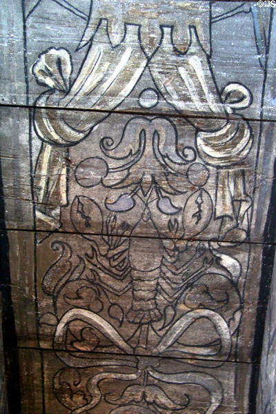 Ceiling painting of lobster (c1600) in Oak room at John Knox House. Edinburgh, Scotland.