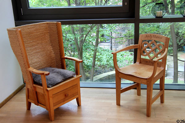 Modern versions of antique chairs in Storytelling Centre at John Knox House. Edinburgh, Scotland.