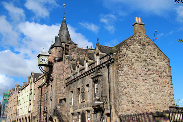 Canongate Tollbooth along streetscape of Canongate Street section of Royal Mile. Edinburgh, Scotland.