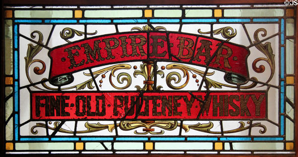 Empire Bar stained glass window sign at People's Story Museum. Edinburgh, Scotland.