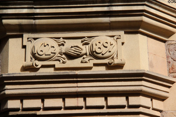 Date range (1622 meeting 1897) sculpted on Lady Stair's House Writers' Museum. Edinburgh, Scotland.