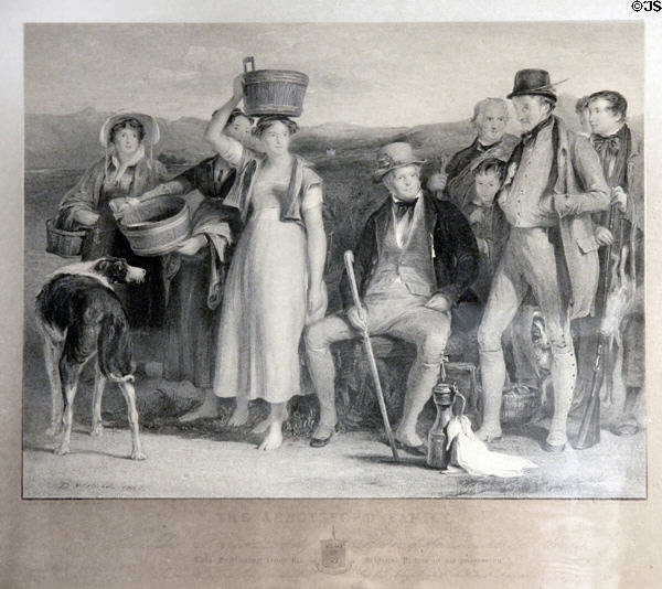 Sir Walter Scott & family at Abbotsford home engraving (19thC) by Sir Francis Grant at Writers' Museum. Edinburgh, Scotland.