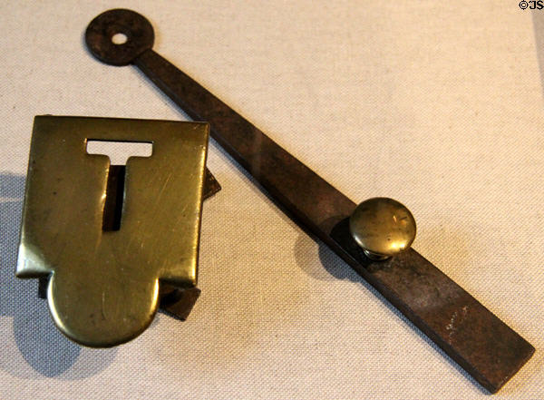Brass latch plate from Sir Walter Scott's 39 Castle Street house (1800-26) at Writers' Museum. Edinburgh, Scotland.