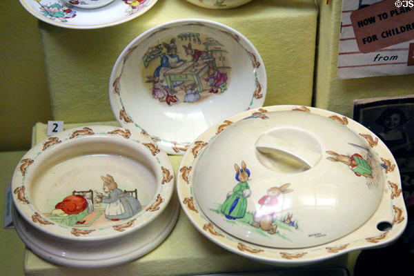 Bunnykins china (1934 onward) by Royal Doulton at Museum of Childhood. Edinburgh, Scotland.