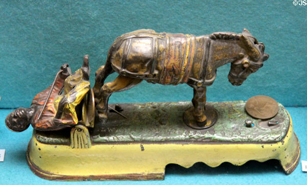 Mechanical bank with kicking mule at Museum of Childhood. Edinburgh, Scotland.