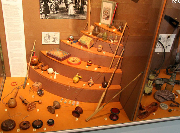 Collection of spinning tops at Museum of Childhood. Edinburgh, Scotland.