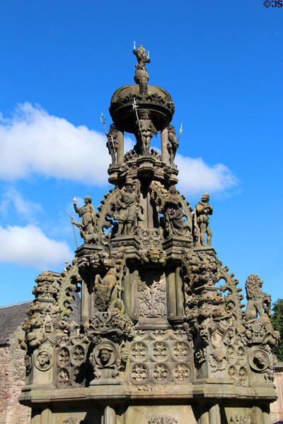 Upper details of Holyrood Palace fountain. Edinburgh, Scotland.